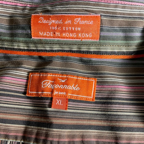 Faconnable Shirt Men Pinstripe Long Sleeve Button Down Multicolor Size XL - Picture 6 of 9